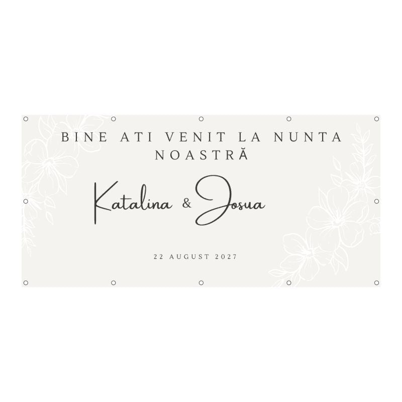 Banner Nuntă Personalizat „Floral Beige Elegance” – Welcome Sign Elegant
