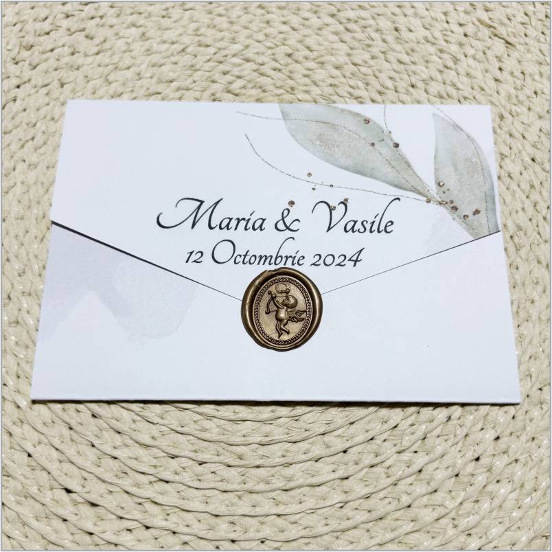 „Olive Minimal Frame” – Invitație de Nuntă Botanică cu Accente Olive și Detalii Aurii