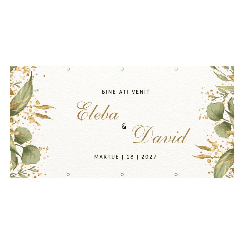 Banner Welcome Nuntă Elegant cu Accente Aurii – Design Botanical Premium