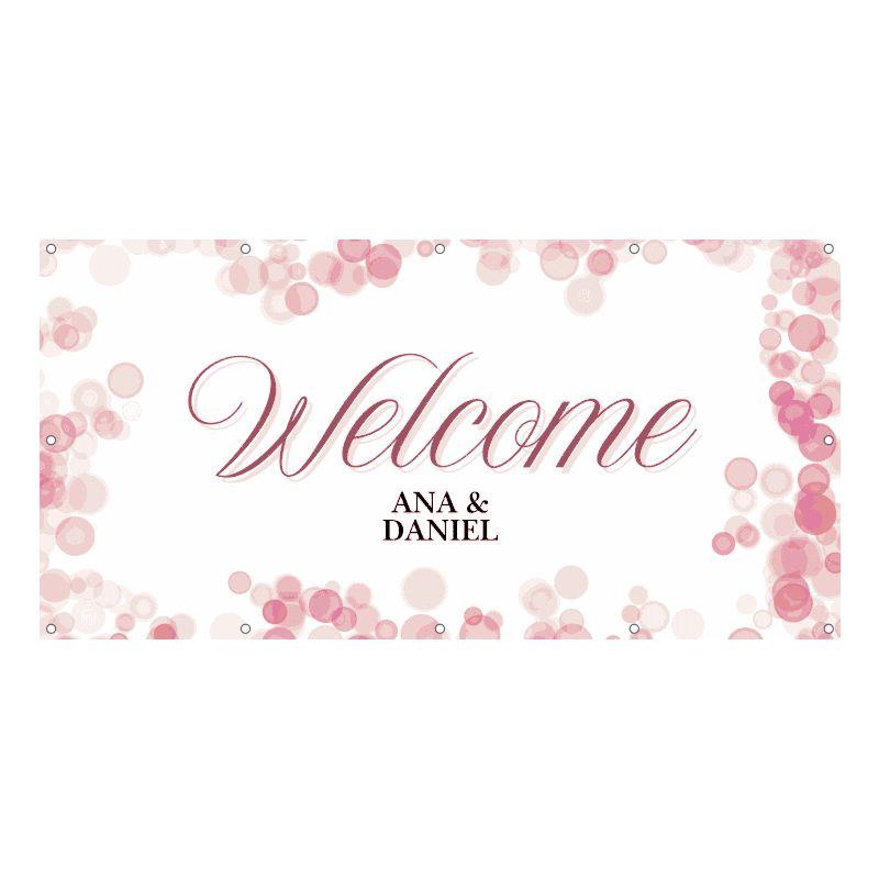 Banner Welcome Nuntă Roz Elegant – Panou Intrare Personalizat cu Efect Bokeh