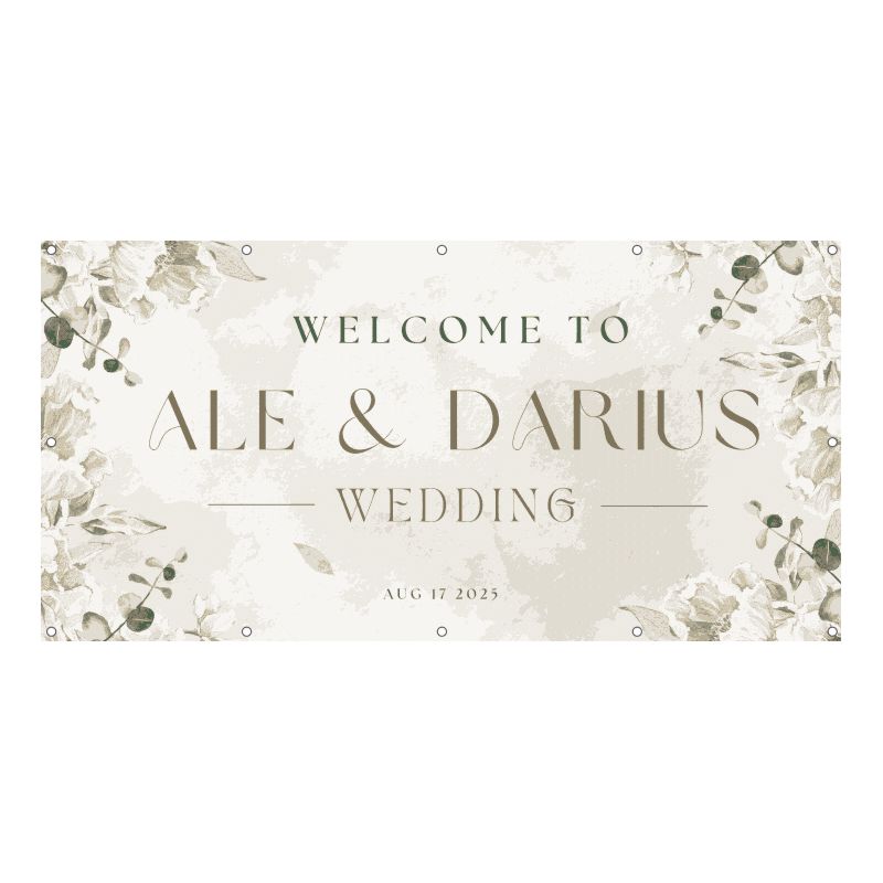 Banner Nuntă „Vintage Garden” – Welcome Wedding Elegant cu Flori Salvie