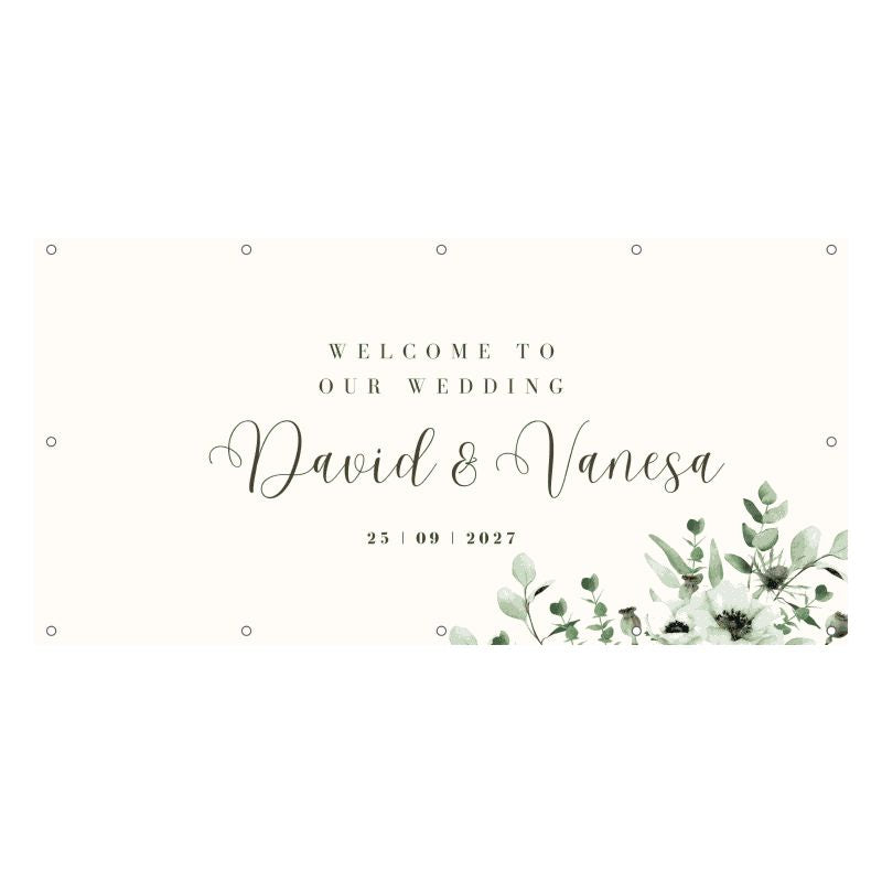 Banner Nuntă „Elegant Sage” – Welcome to Our Wedding Personalizat