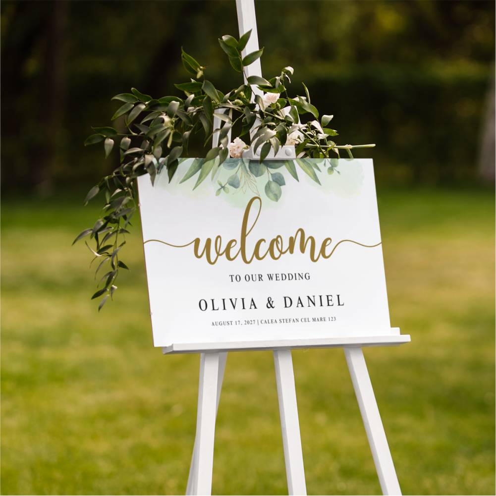 Panou Welcome Nunta - Goldgreen Aura 50x70 cm