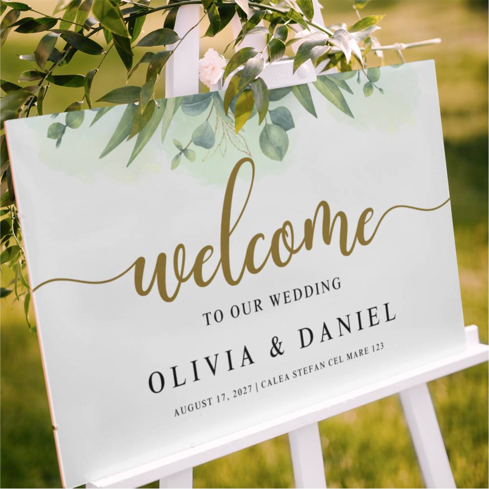 Panou Welcome Nunta - Goldgreen Aura 50x70 cm