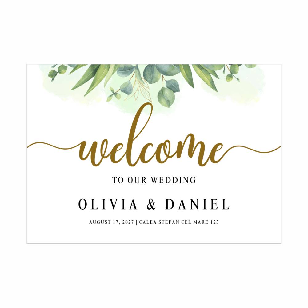 Panou Welcome Nunta - Goldgreen Aura 50x70 cm